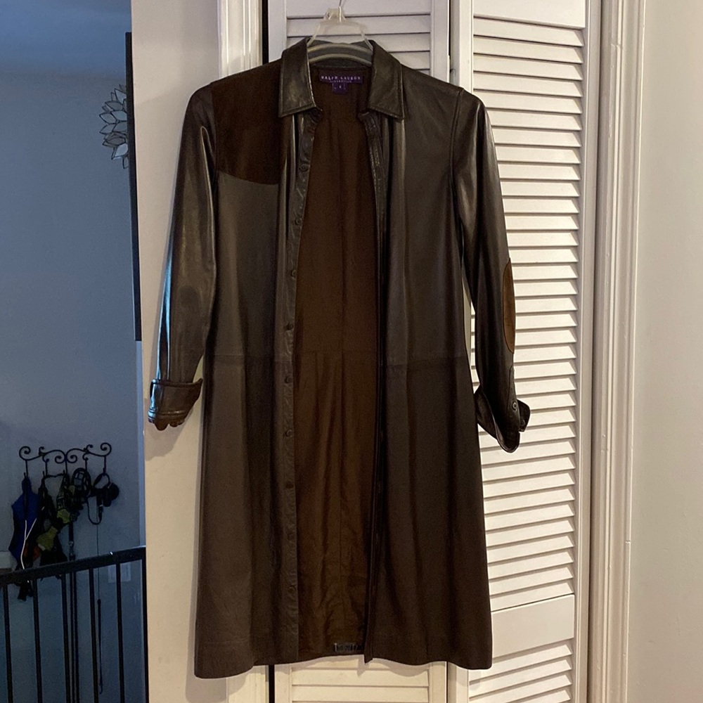 Ralph Lauren long thin leather coat for woman size 6 perfect condition